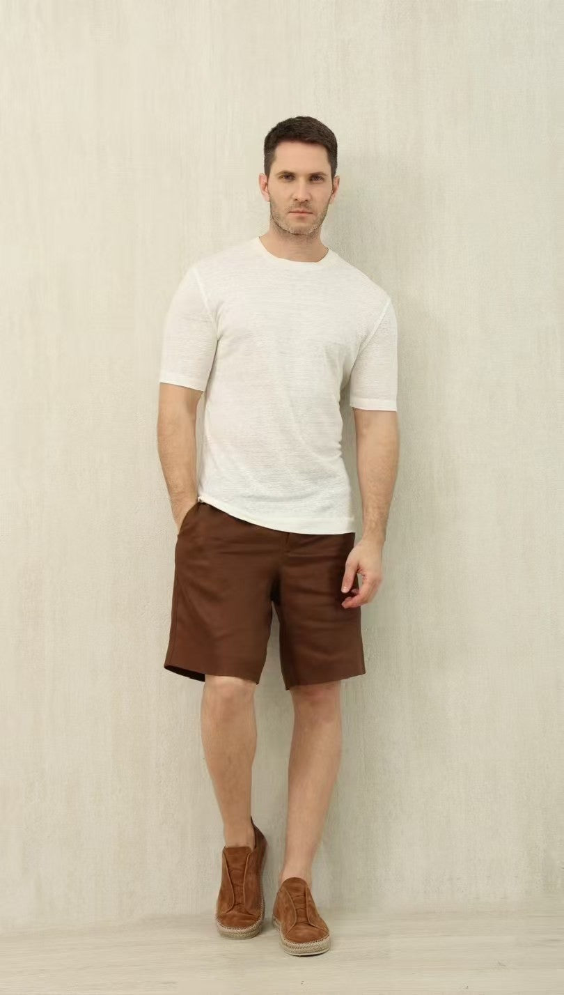Ermenegildo Zegna Men's Summer Mid Waist Straight Solid Color Linen Casual Shorts Ngvp #1234