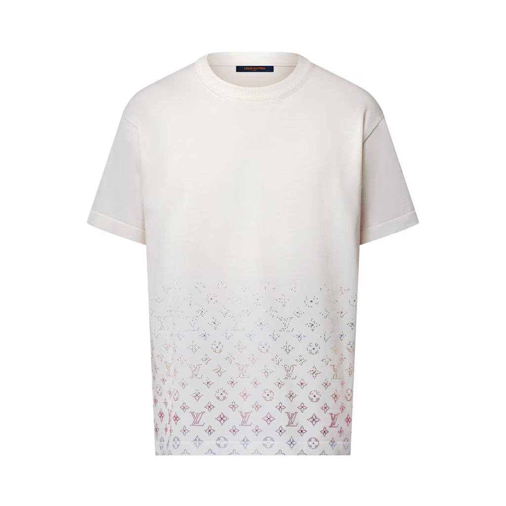 Louis Vuitton Men's Summer Colorful Diamond Letters Gradient Pattern Solid Color Round Neck Short Sleeve T-shirt #76173