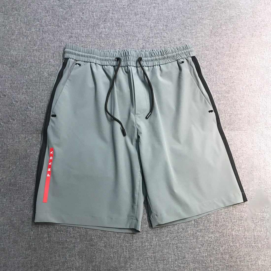 Prada Men's Summer Solid Colour Lightweight Hooded Zip Short Sleeve Sports Jacket Casual Lace Up Shorts Suit Set #76941