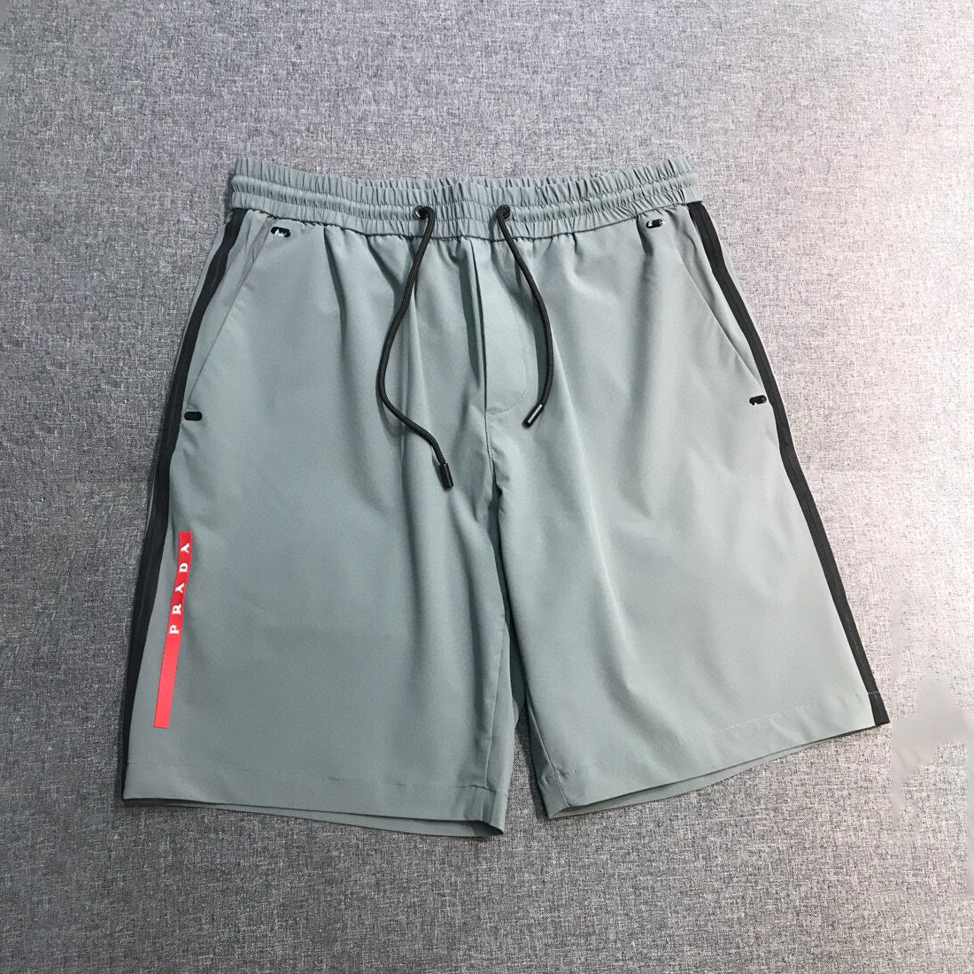 Prada Men's Summer Solid Colour Lightweight Hooded Zip Short Sleeve Sports Jacket Casual Lace Up Shorts Suit Set #76941