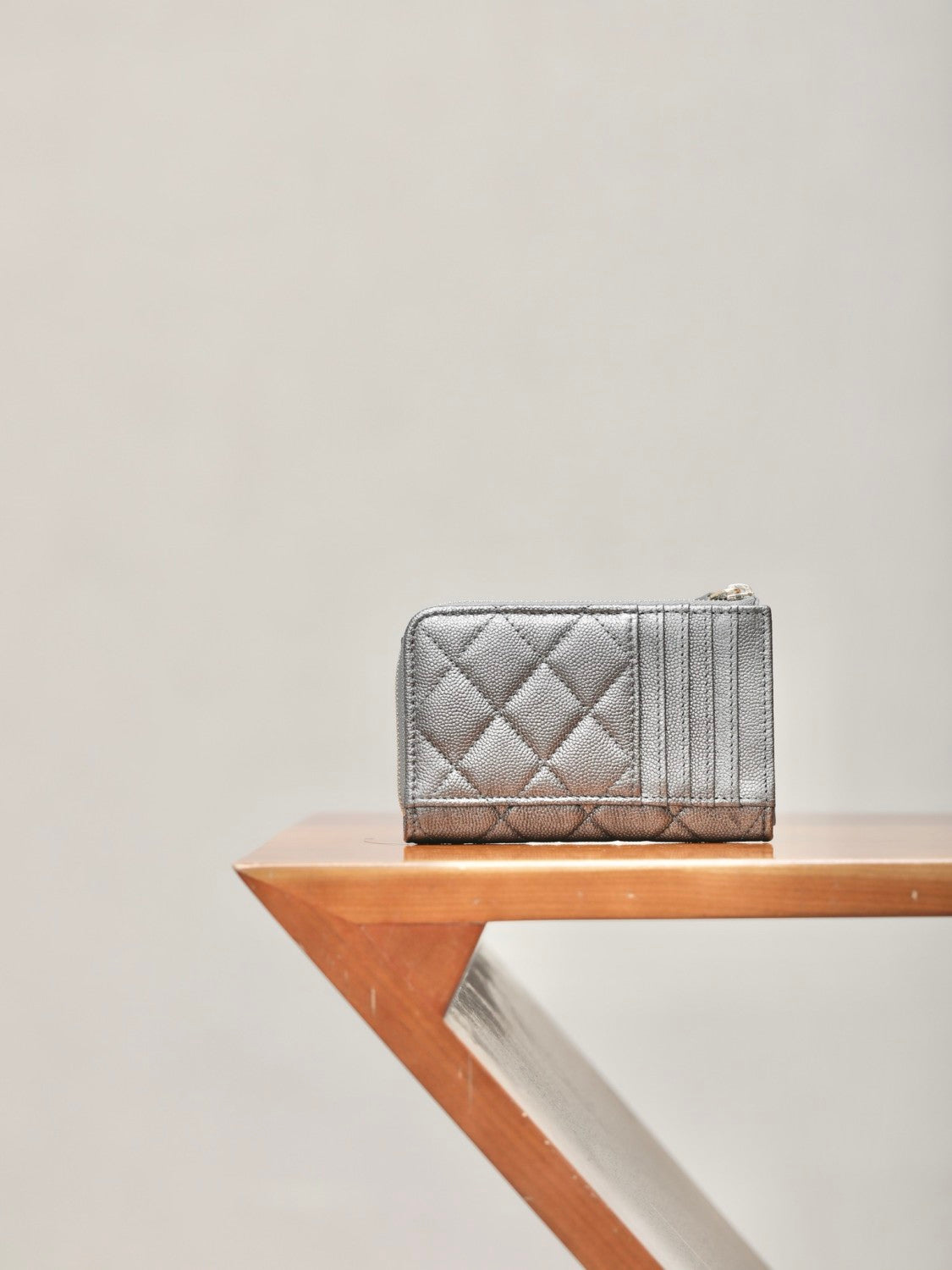Chanel Diamond Pattern Design Brand Logo Grained Calfskin Card Holder Wallet #262345