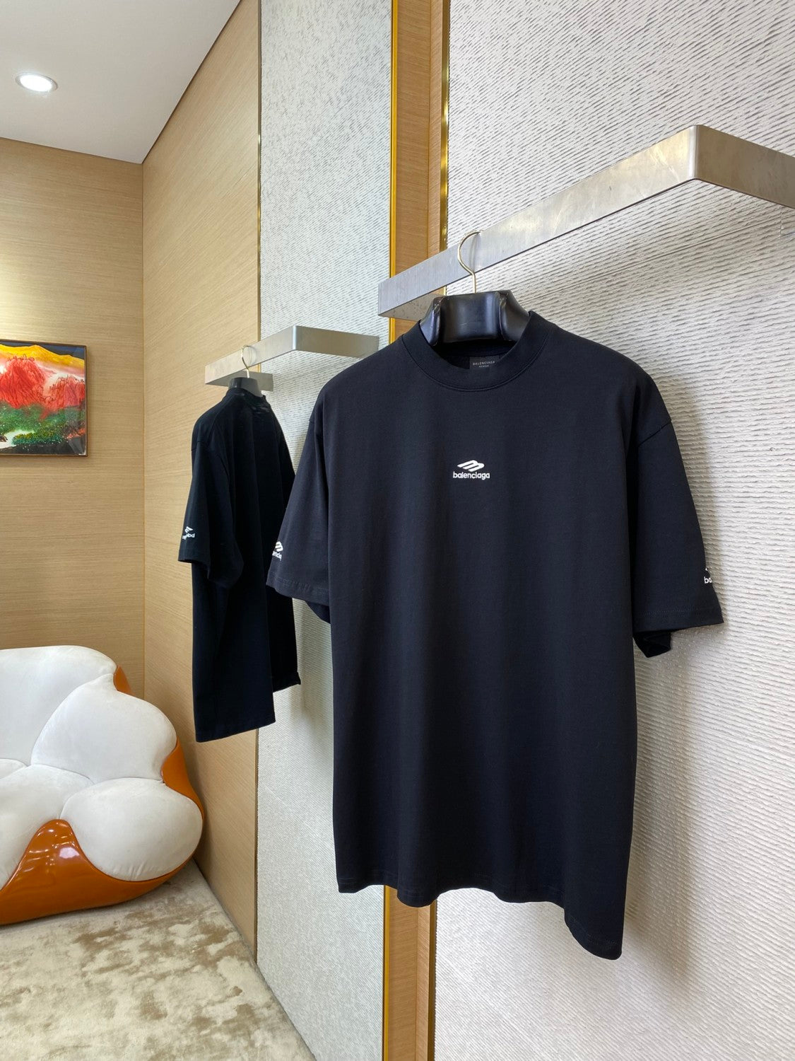 Balenciaga Men's And Women's Summer Solid Color Embroidered Logo Pattern Round Neck Cotton Short Sleeve T-shirt #74686