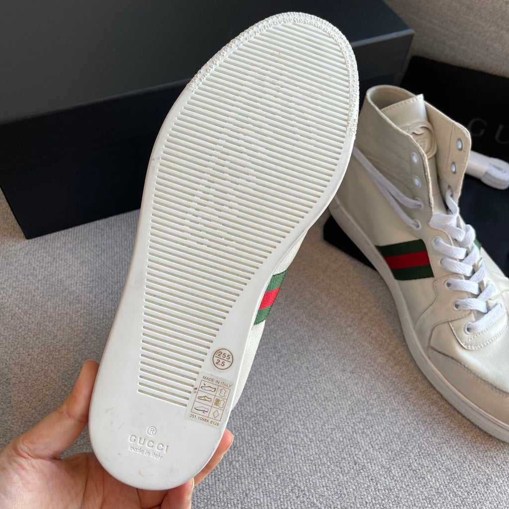 Gucci Men's Stretch High-top Sneaker in White Leather #337175