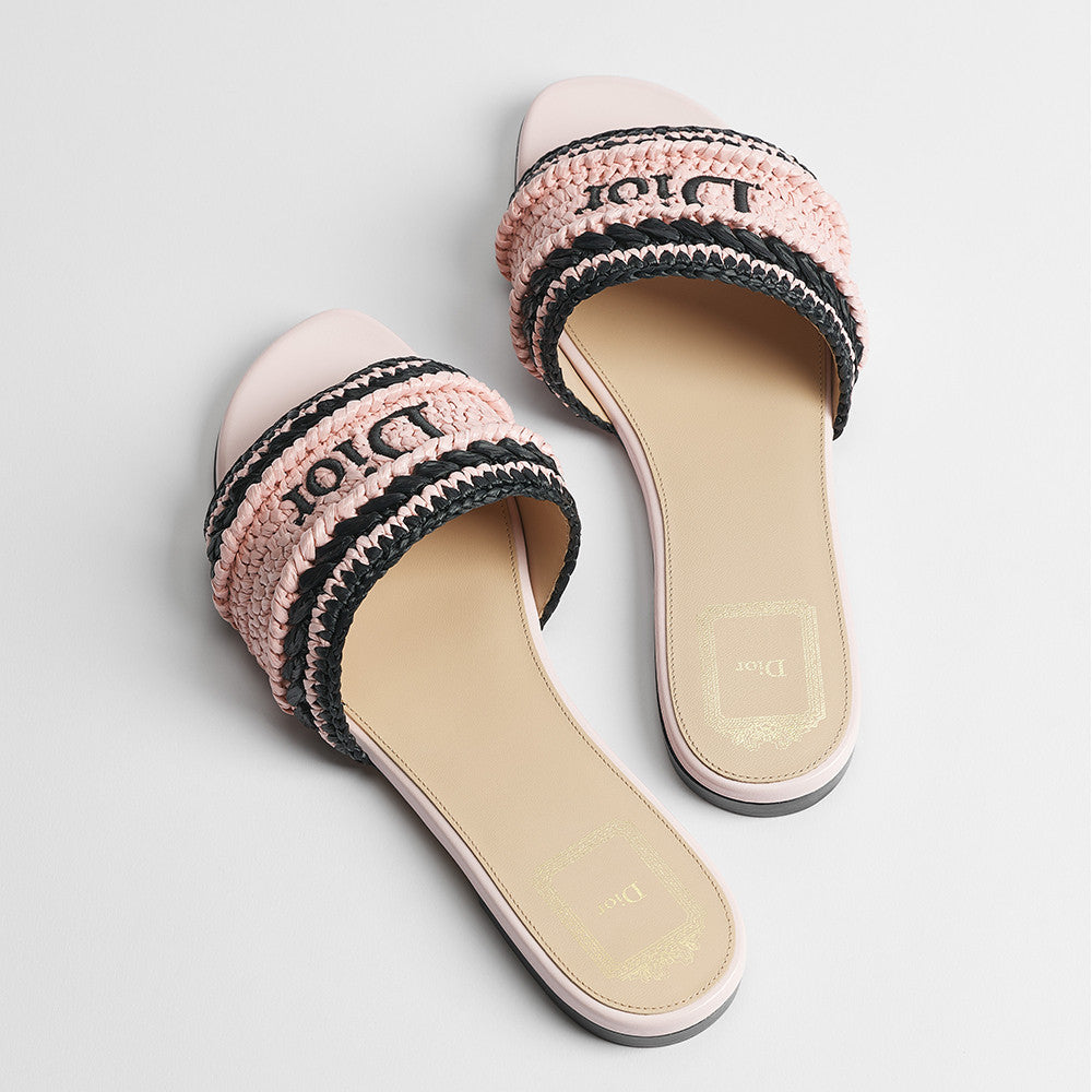 DIOR Dioriviera Dior Woven Slide Soupir Pink Crocheted Raffia-Effect Technical Fabric #387794