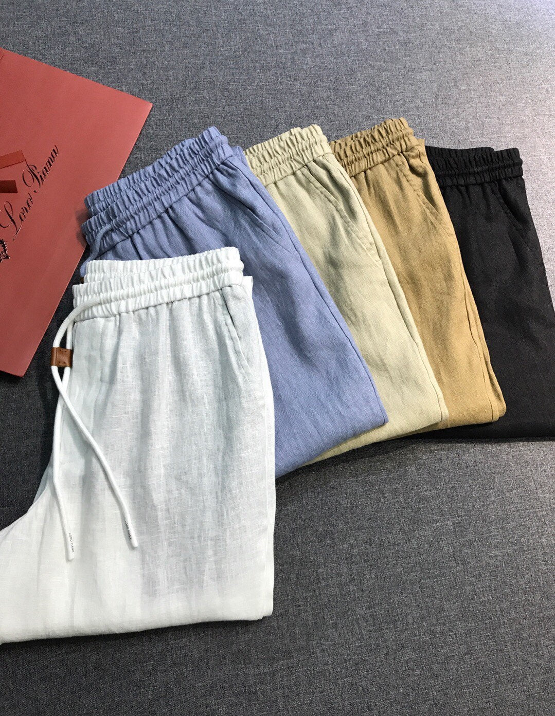 Loro Piana Men's Spring And Summer Solid Colour Drawstring Fashion Pants Loose Straight Comfortable Cotton Thin Suit Trousers Ngvp #1472
