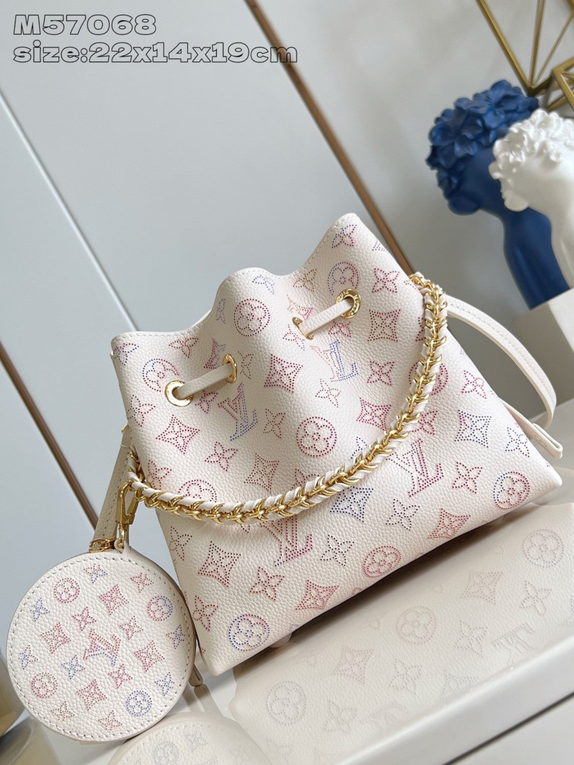 Louis Vuitton Women's Handbag Bella Moon Goddess Black Openwork All-over Print New Bucket Bag Multi-color Drawstring Chain Bag M57070 Bags #84178A