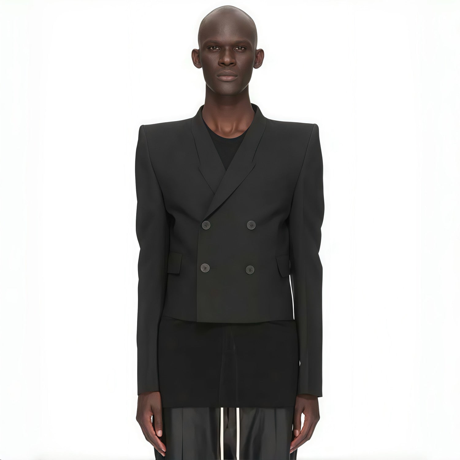 Rick Owens Men's Shoulder Padded Suit Spring And Autumn Fashion Casual High Street Double-breasted Lapel Trend Short Jacket Ngvp #9836