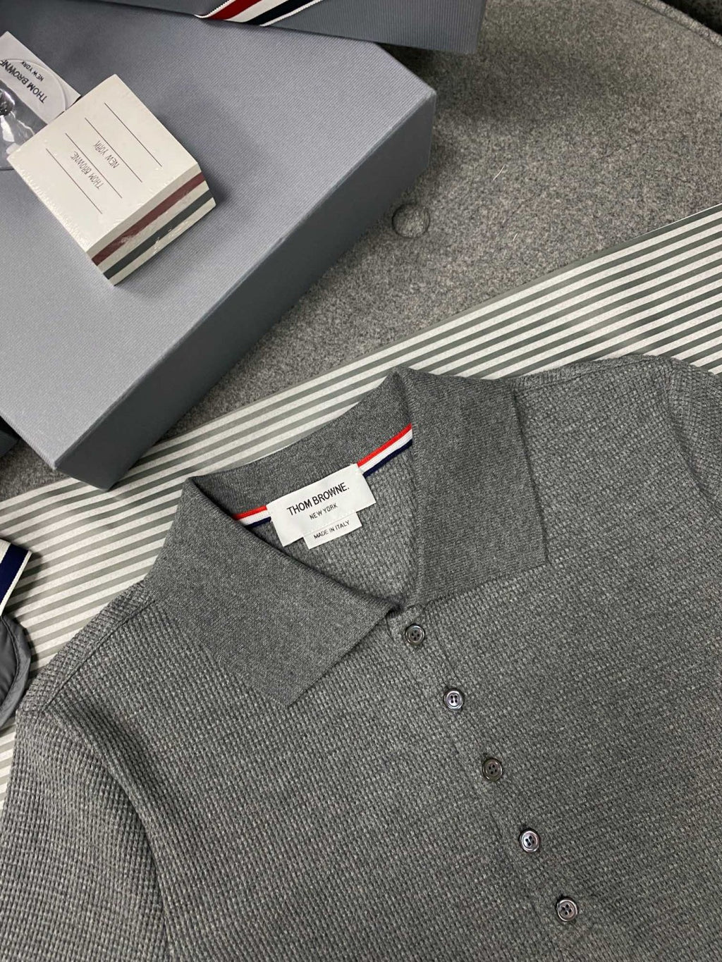 Thom Browne Men's Summer Solid Color Striped Cotton Polo Shirt Short Sleeve T-Shirt #99912
