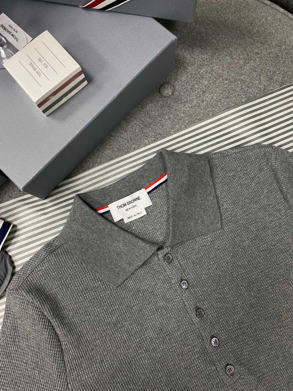 Thom Browne Men's Summer Solid Color Striped Cotton Polo Shirt Short Sleeve T-Shirt #99912