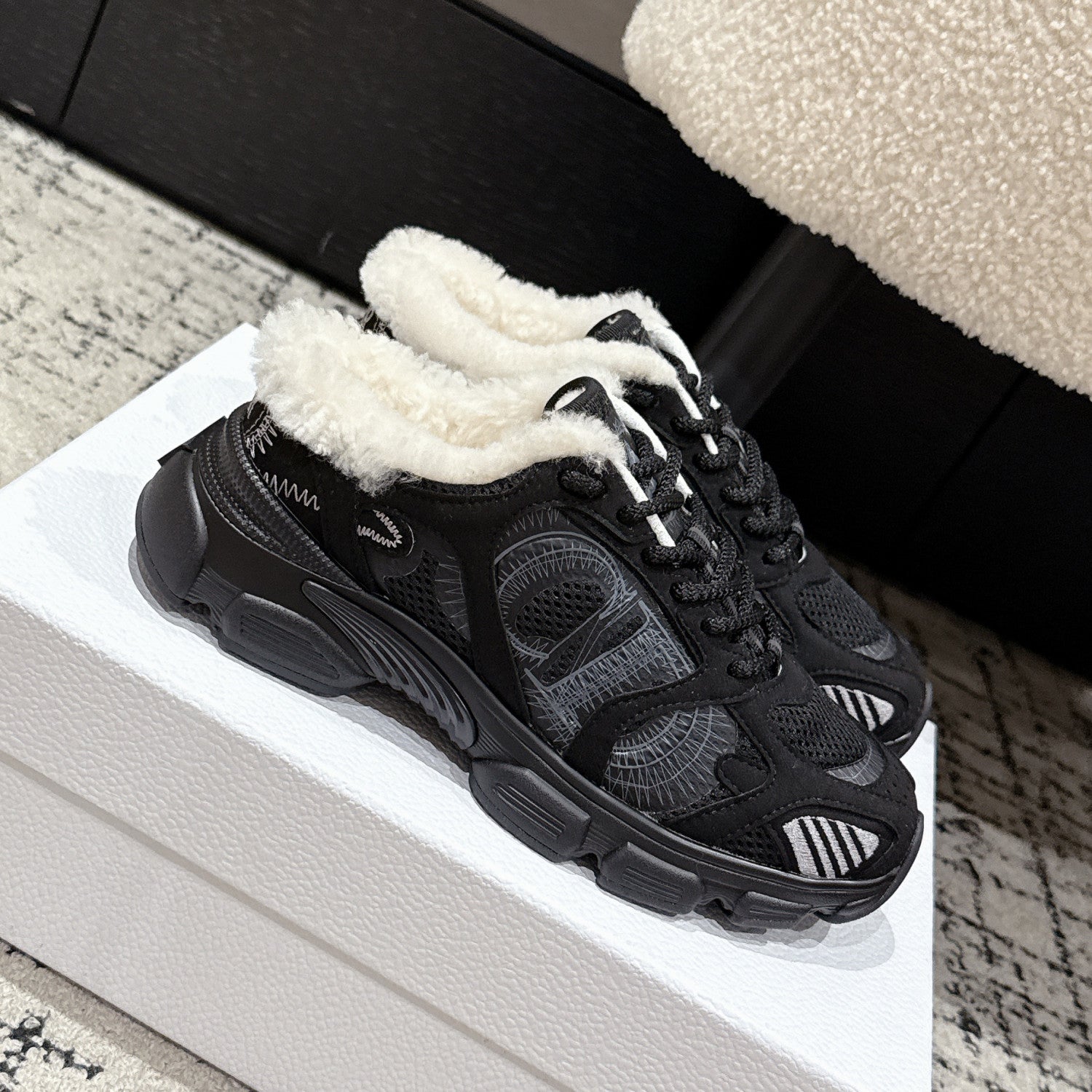 Dior Alps Dior Chrono Women's Fall/winter Casual Round Toe Lace Up Slip On Flat Low Top Heel Exposed Fleece Lined Moccasin Sneakers Shoes #79453