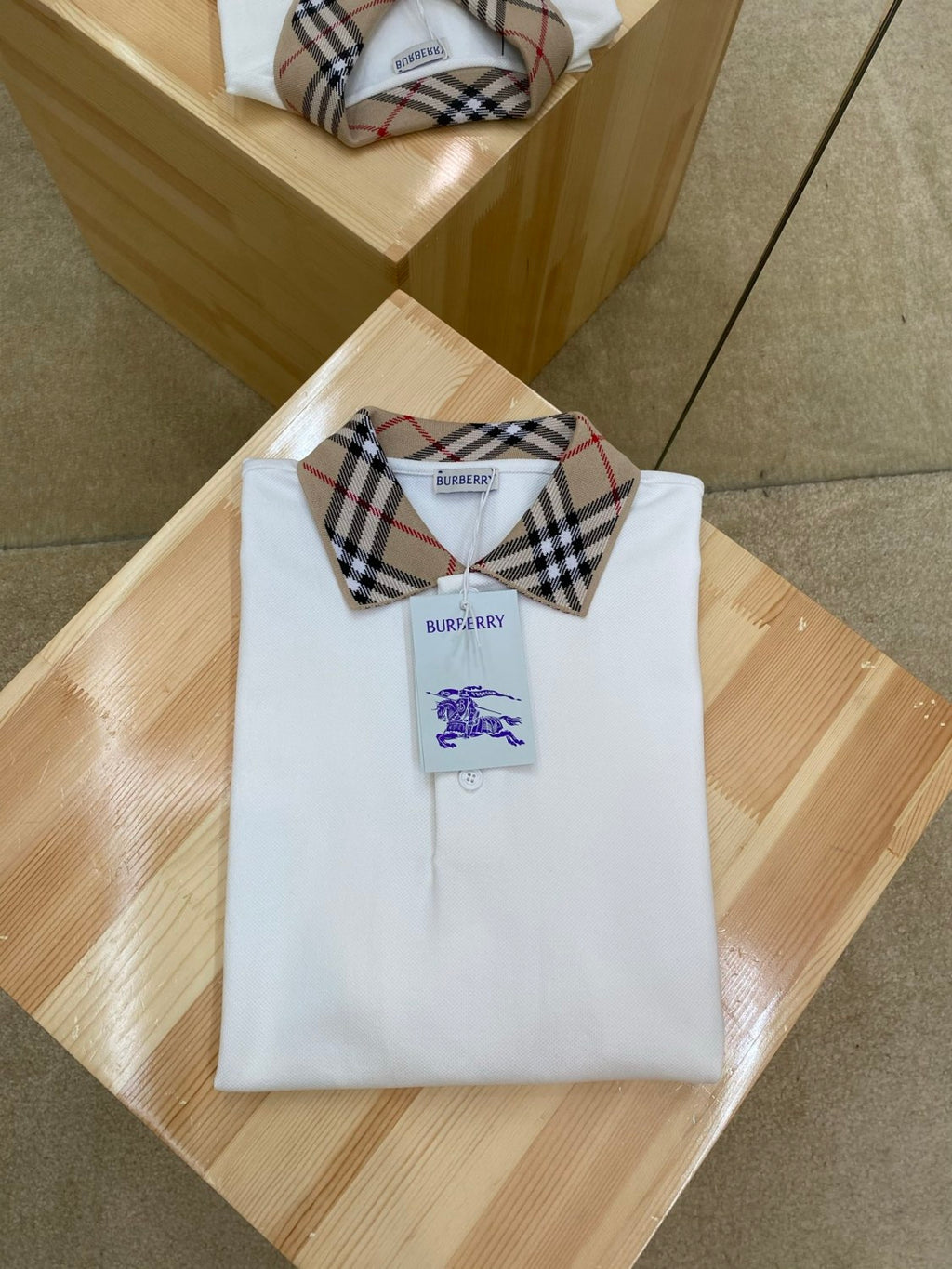 Burberry Men's Summer Check Printed Polo Neck Solid Color Short Sleeve T-Shirt #77499
