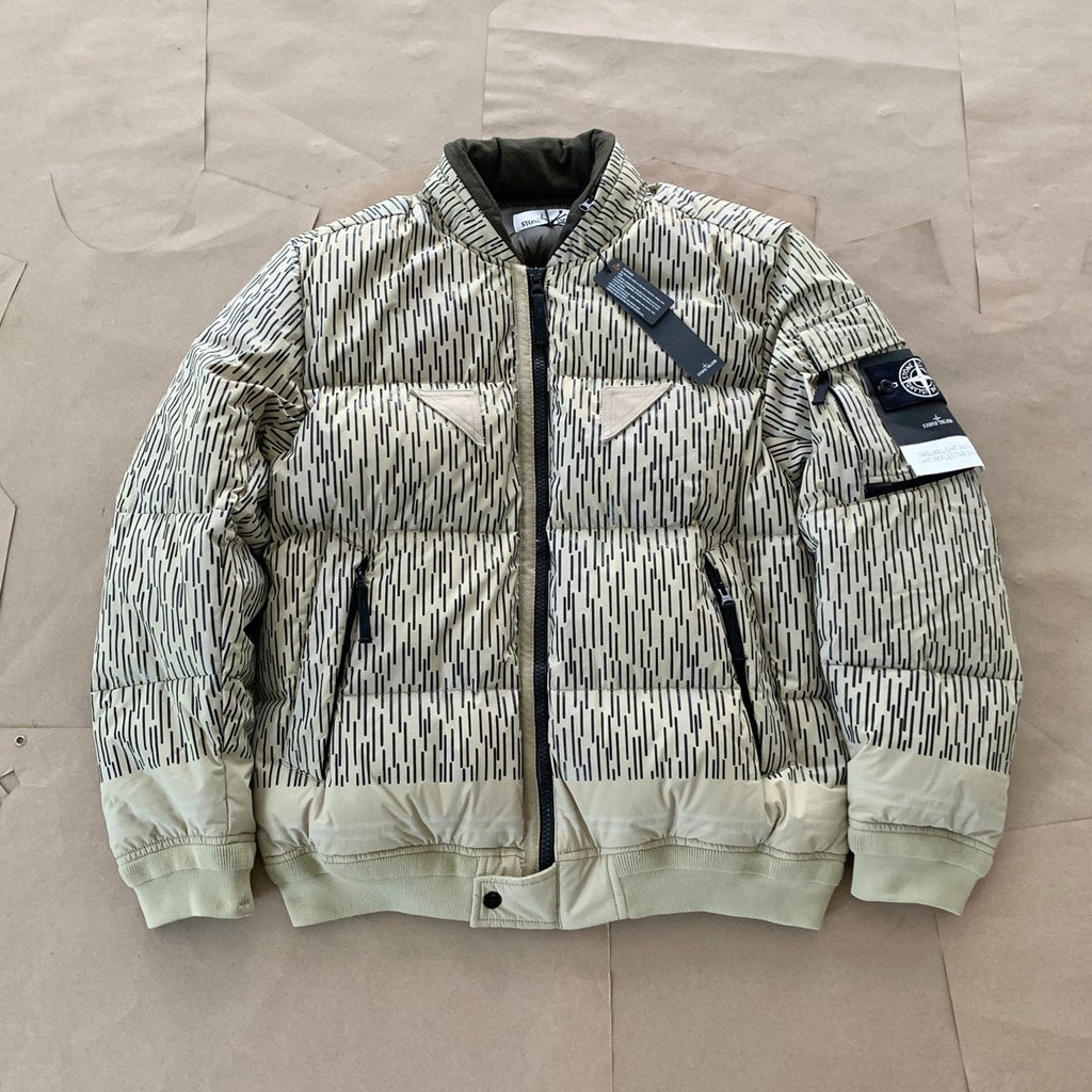 Stone Island Men's Winter Camo Glow-in-the-Dark Striped Solid Color Stand Collar Long Sleeve Zipper Down Jacket #81752