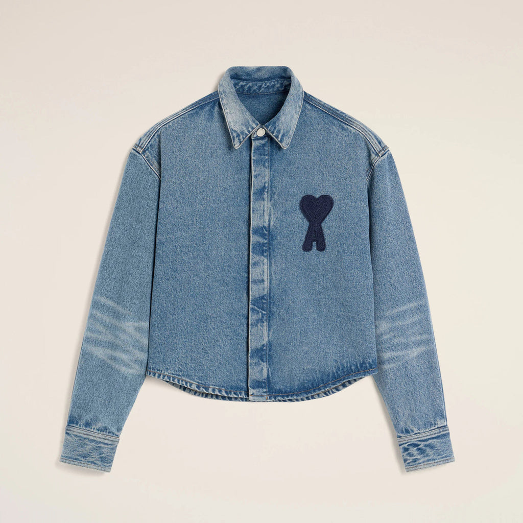 Ami Men's And Women's Spring And Fall Solid Color Embroidered Logo Single Breasted Long Sleeved Denim Jacket #76447