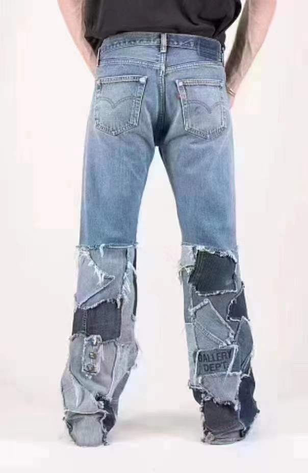 Gallery Dept. Men's Spring And Fall Solid Color Splicing Do Old Loose Wide-Leg Denim Pants Ngvp #8751