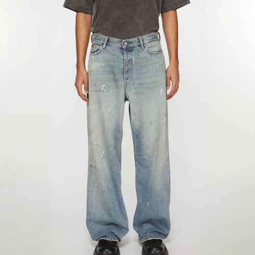 Acne Studios Men's Four Seasons Solid Color Graffiti Aged Straight Leg Loose Low Waist Wide Leg Denim Pants Ngvp #8745