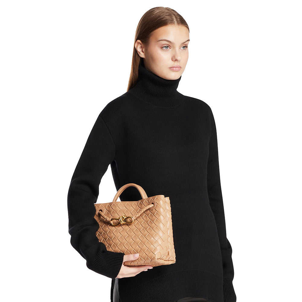Bottega Veneta Andiamo Woven Design Leather Single Room Tote Women's Brown #332699