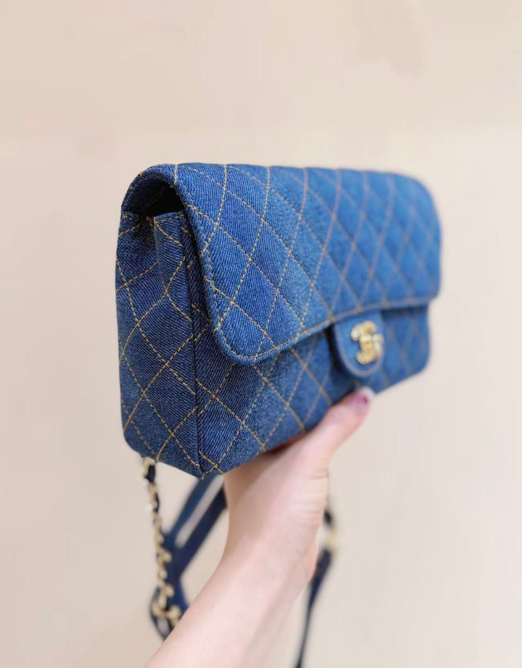 Chanel Rare Collectible: Vintage Chanel Deep Blue Denim Cf Handbag Stylish Elegant And Classic Shoulder Bag With Chain Strap Bags #82742A