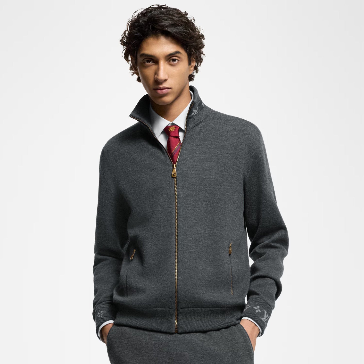 Louis Vuitton Men's Spring and Autumn Solid Color Printed Zipper Standing Collar Long Sleeve Jacket #74493
