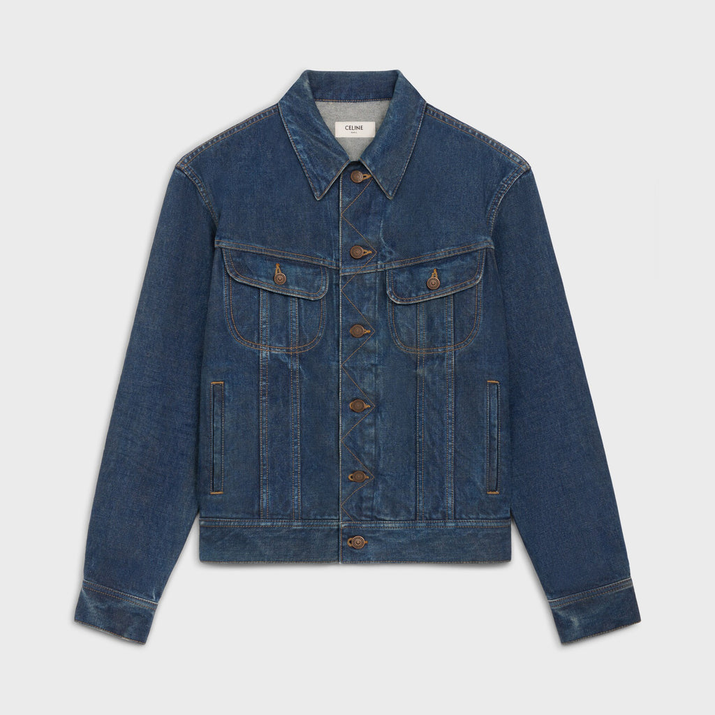 Celine ROYAL INDIGO Men's Spring/Autumn Classic Washed Color Truchker Jacket Cotton Fabric Letter Pattern Jacket #78162