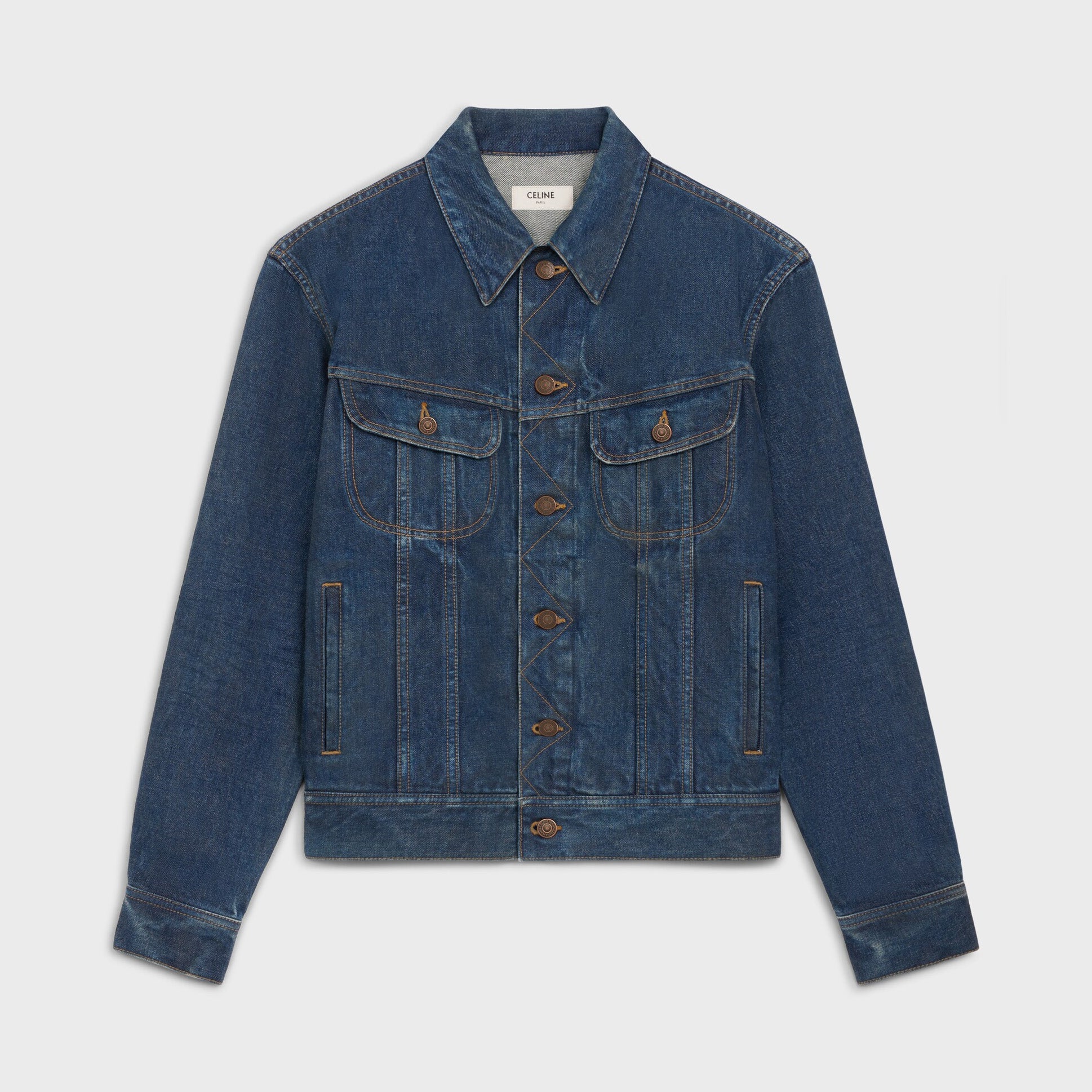 Celine ROYAL INDIGO Men's Spring/Autumn Classic Washed Color Truchker Jacket Cotton Fabric Letter Pattern Jacket #78162
