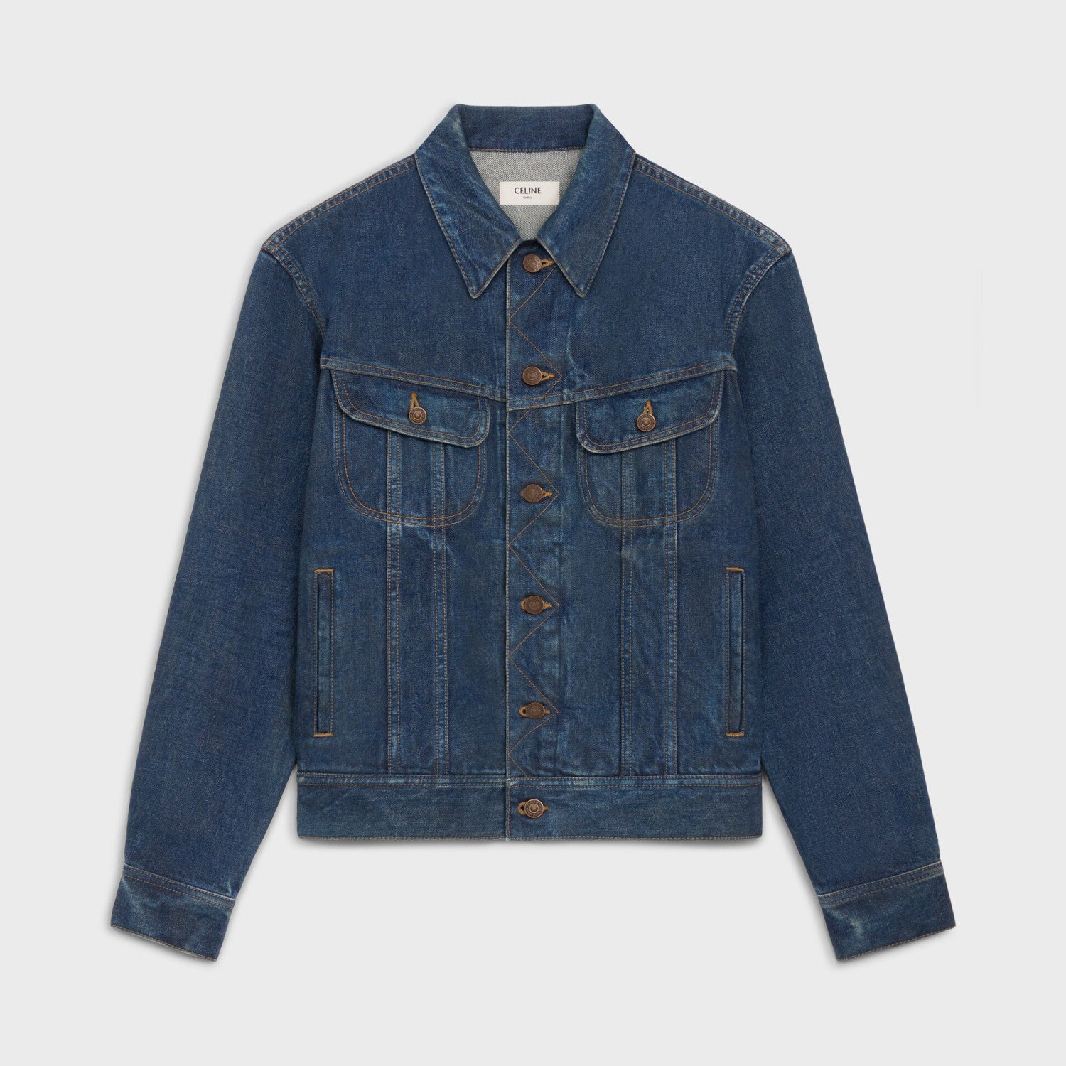 Celine ROYAL INDIGO Men's Spring/Autumn Classic Washed Color Truchker Jacket Cotton Fabric Letter Pattern Jacket #78162