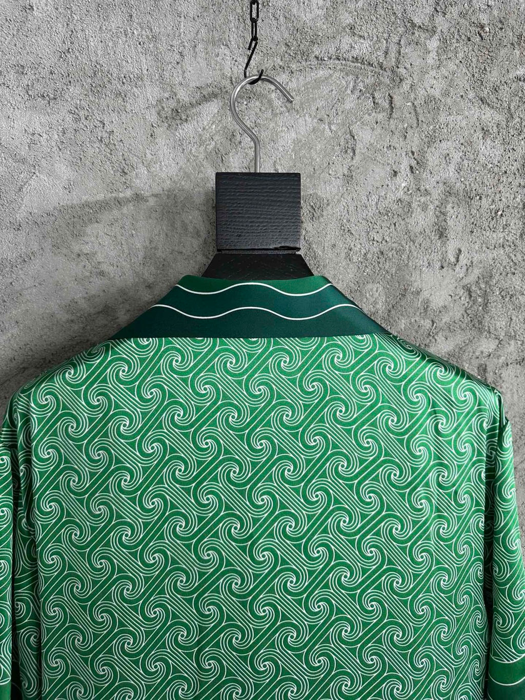 Casablanca Men's Summer Green Line Wave Print Lapel Single Breasted Short Sleeve Shirt Drawstring Tie Shorts Set Suit #73575