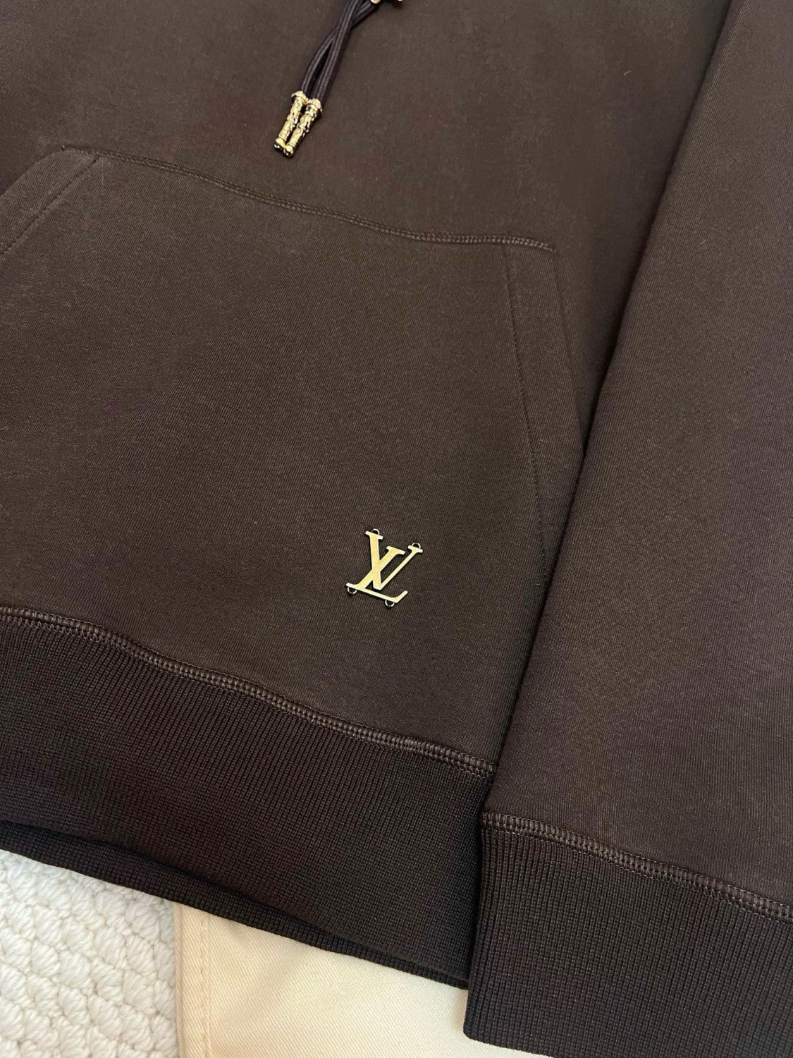 Louis Vuitton Men's Spring & Autumn Solid Color Logo Print Drawstring Hooded Sweatshirt #75431