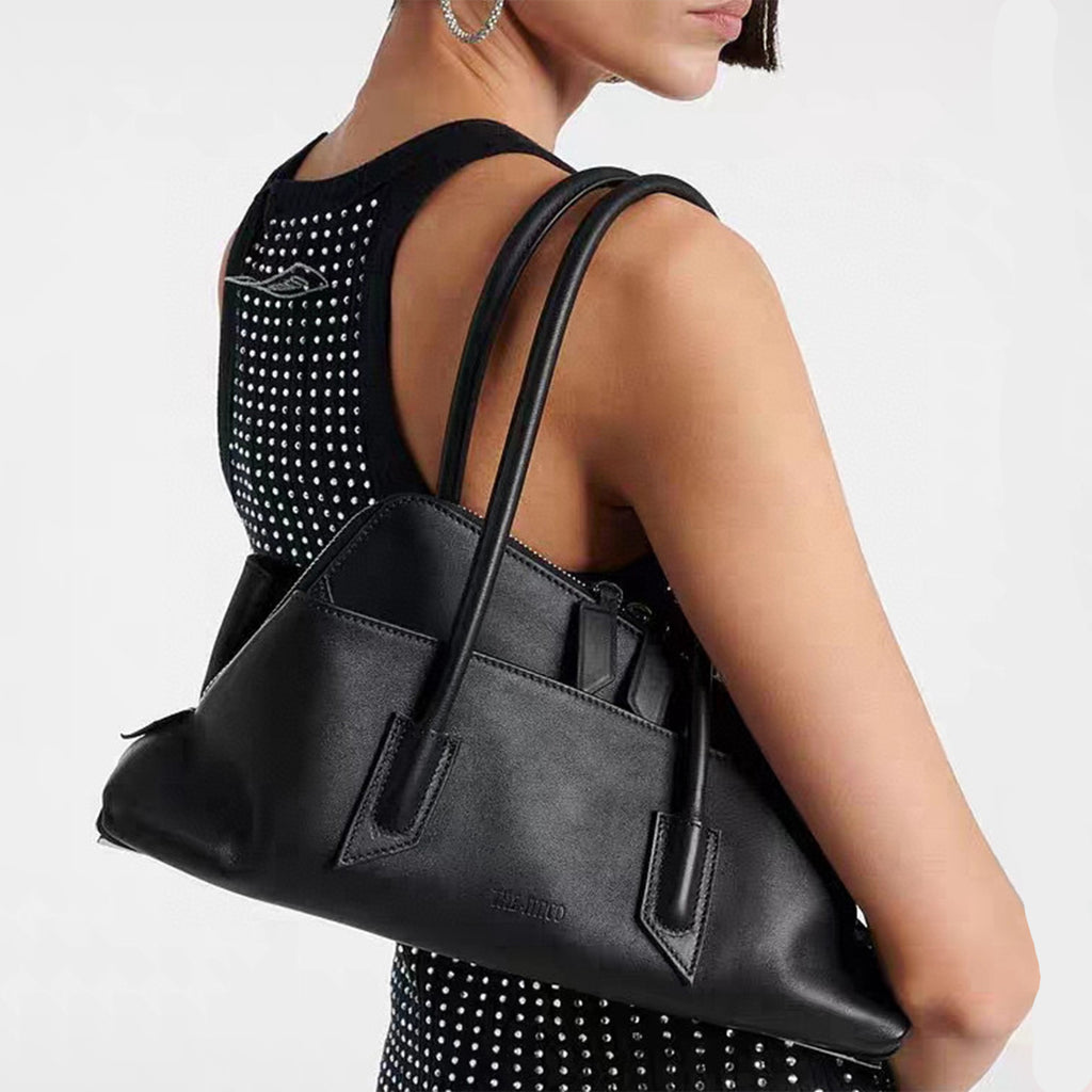 The Attico ''la Passeggiata Small'' Black Top Handle Women's Spring And Summer Fashion Shaped Clutch Bag Underarm Bag Fashion Design Modern Bags Ngvp #1721