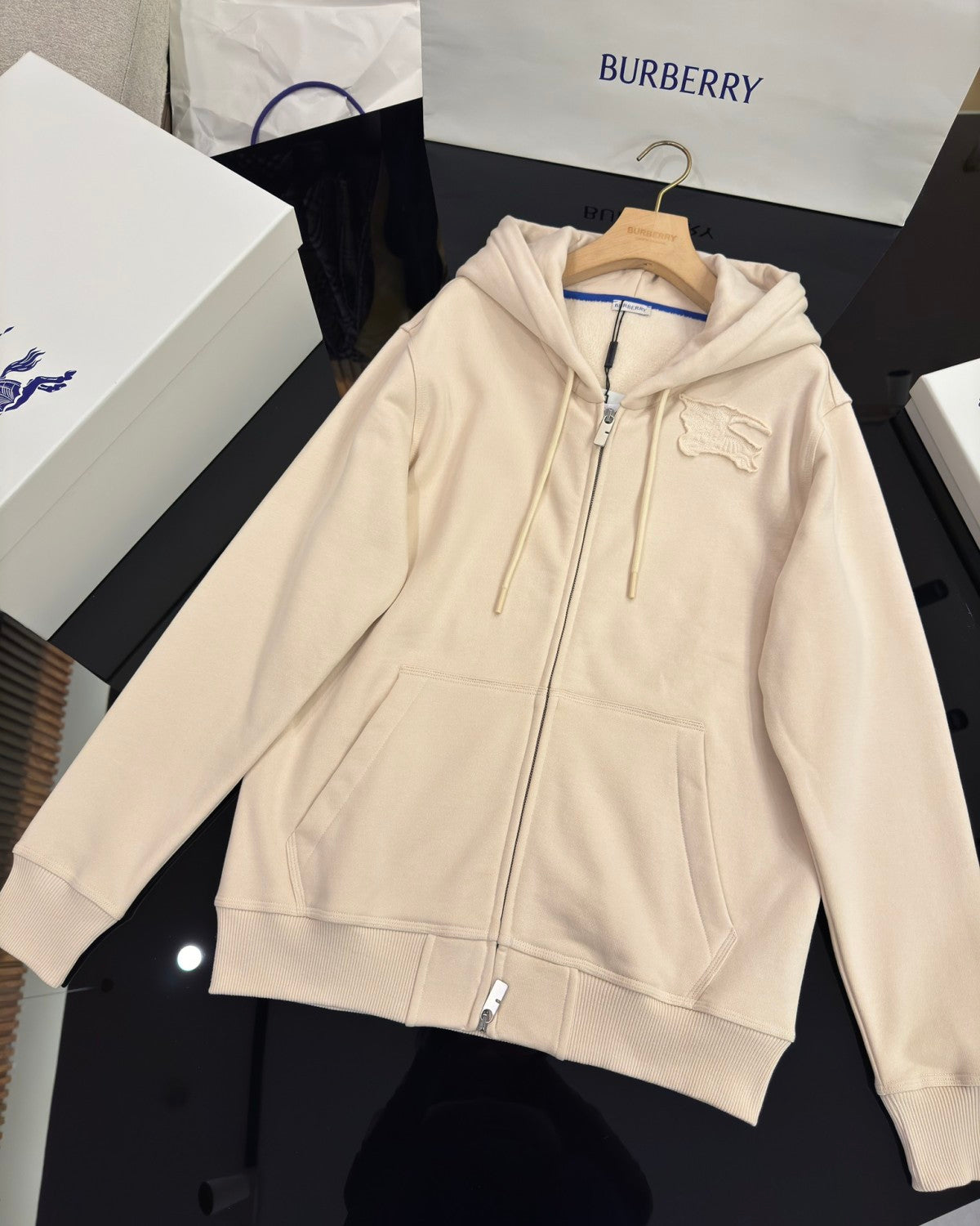 Burberry Men's Spring and Autumn Embroidery Pattern Printed Cotton Hooded Zipper Long Sleeve Jacket #74741