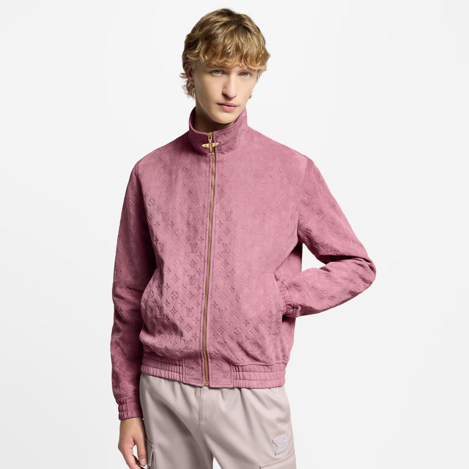 Louis Vuitton Men's Autumn/Winter Solid Color MONOGRAM Embossed Suede Leather Zipper Long Sleeve Sport Jacket #76177