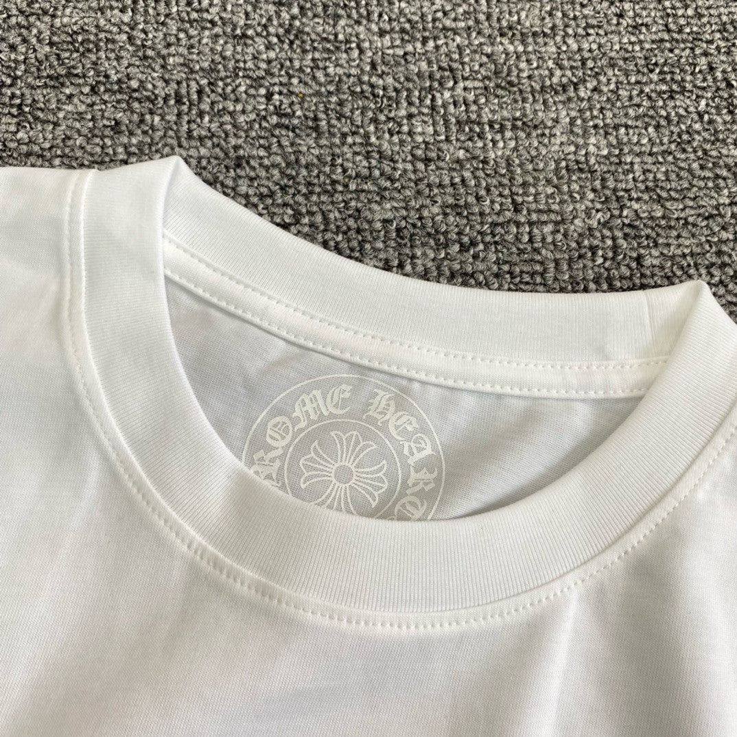 Chrome Hearts Men's Summer Colourful Sanskrit Print Solid Round Neck Cotton Short Sleeve T-Shirt #76815