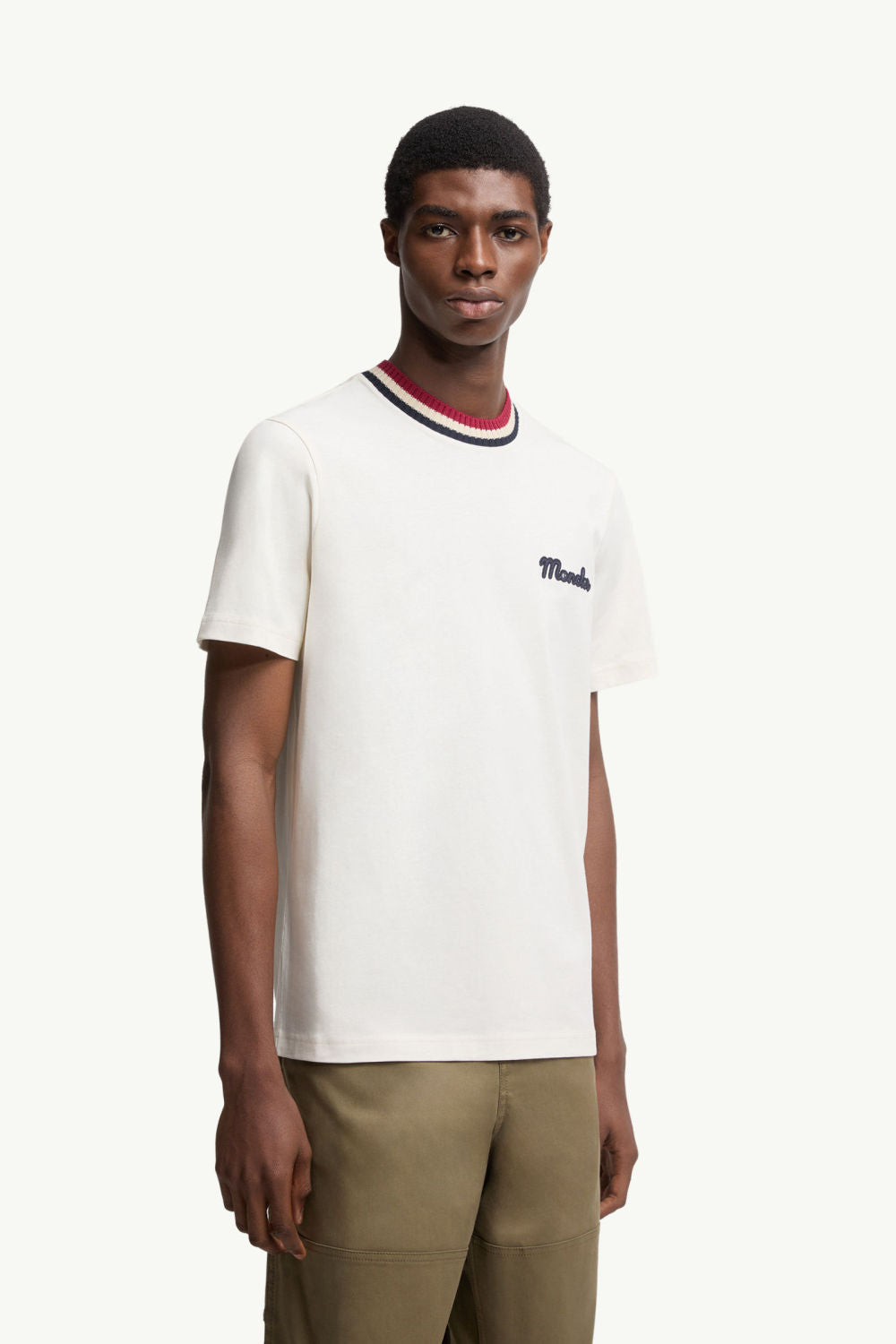 Moncler Burgundy Embroidered Logo Cotton T-Shirt Polos T-shirts #375498