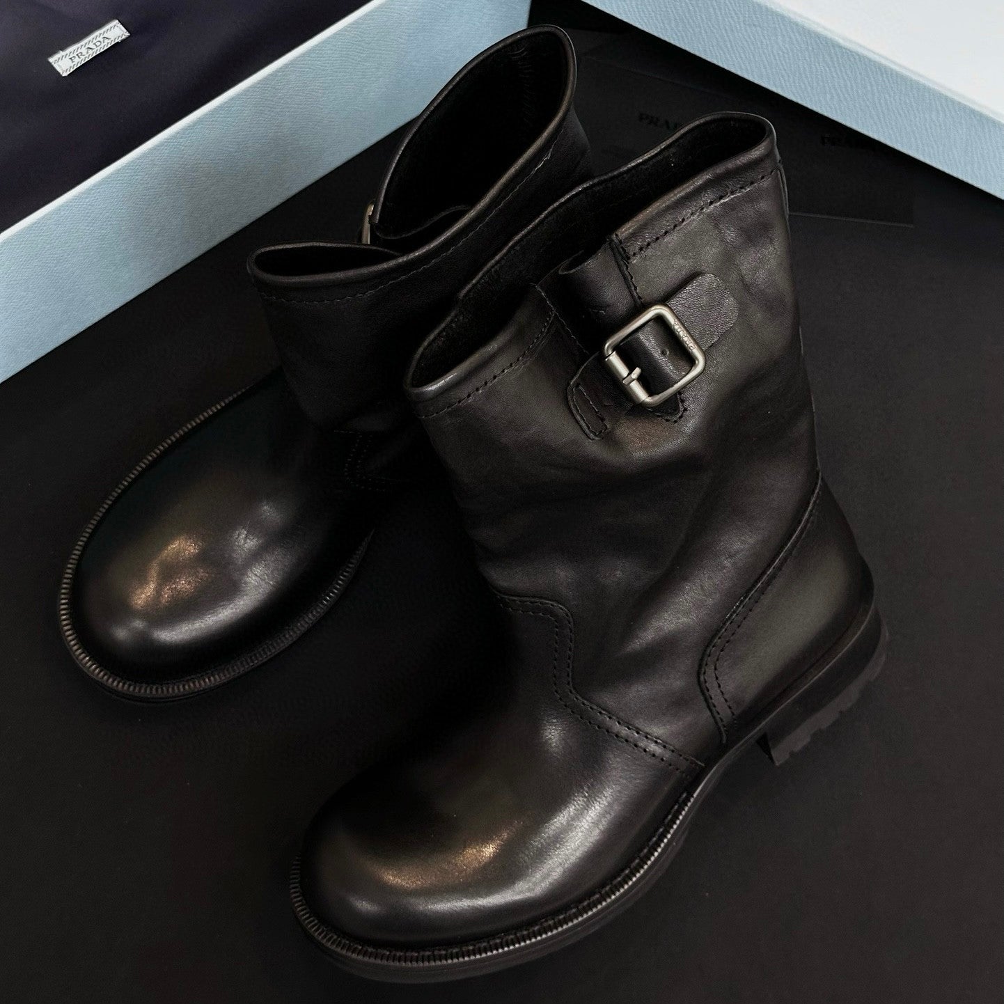 Prada Women's Fall/Winter Fashion Classic Round Toe Slip On Leather Vintage Western Cowboy Boots Dr. Martens Boots Shoes #78531
