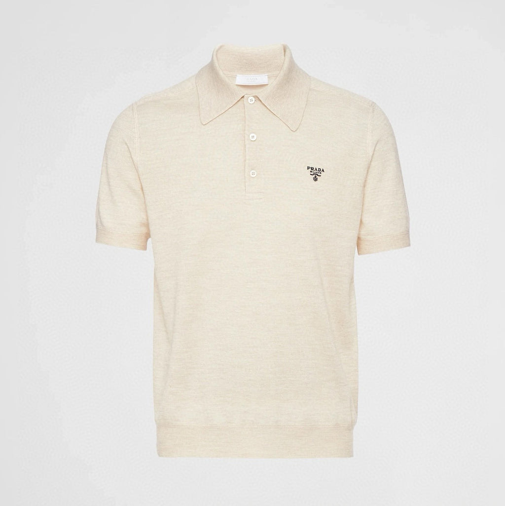 Prada Men's Summer Solid Color Embroidered Logo Wool Knit Polo Shirt Short Sleeve T-Shirt #98532
