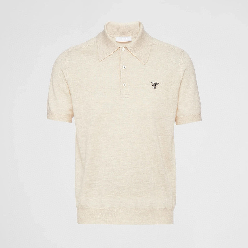 Prada Men's Summer Solid Color Embroidered Logo Wool Knit Polo Shirt Short Sleeve T-Shirt #98532