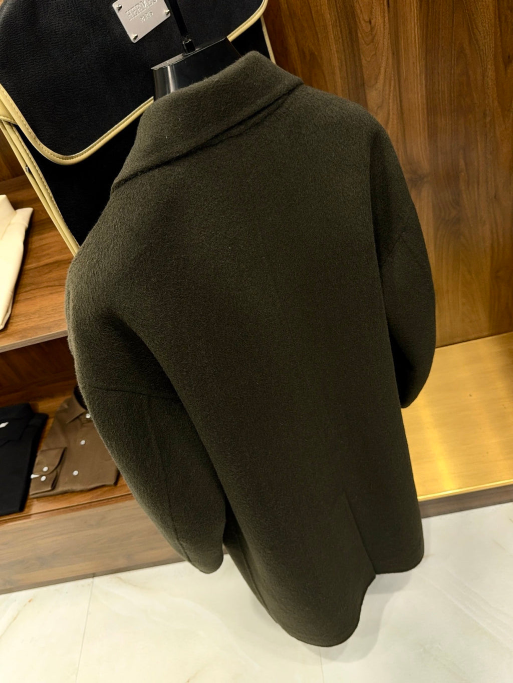 Hermes Men's Large Lapel Wool Slightly Wide Version Long Cashmere Coat #333099