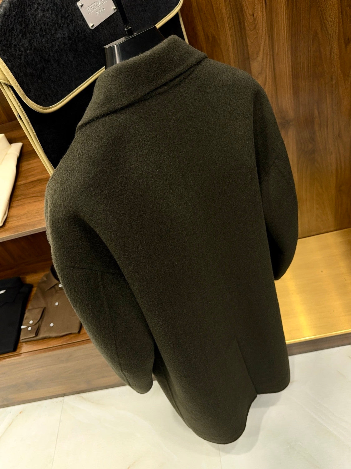 Hermes Men's Large Lapel Wool Slightly Wide Version Long Cashmere Coat #333099