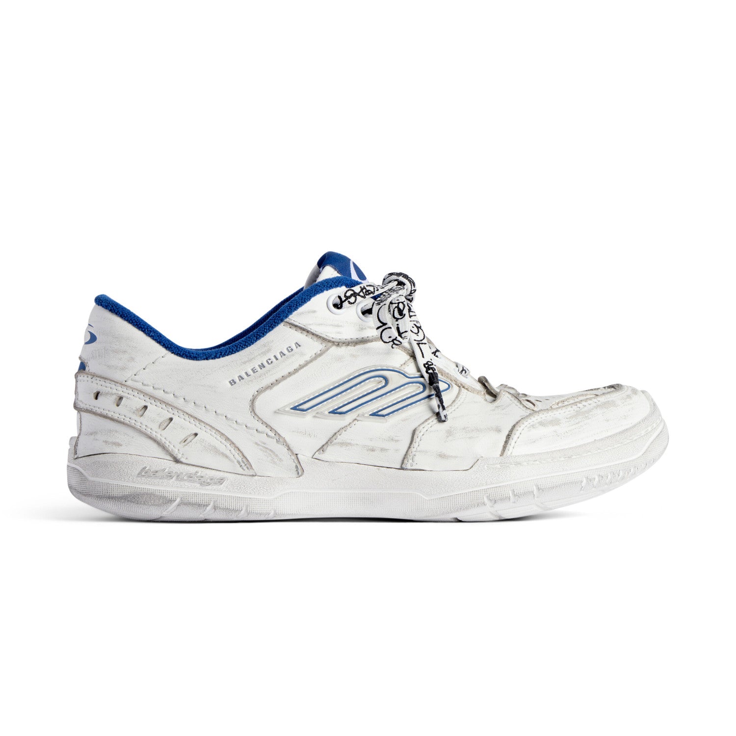 Balenciaga Hamptons Worn-Out Men's and Women's Solid Color Cowhide Leather and Polyester Low-Top Lace-Up Sneakers Shoes #77981