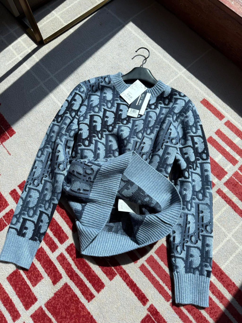 Dior Sweater Blue Sheep Wool Oblique Print #333759