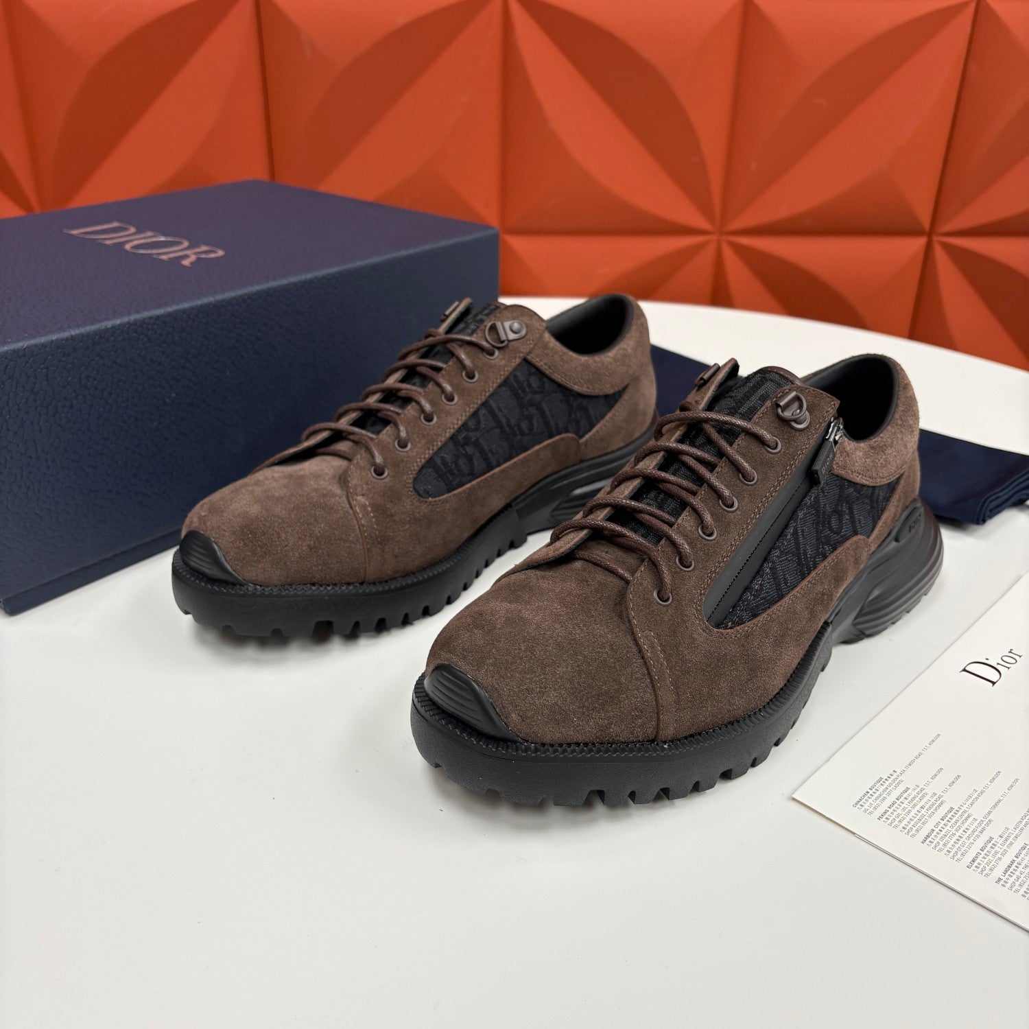 DIOR Comba Men's and Women's Spring/Summer Fashion Casual Solid Color Round Toe Lace Up Suede and Oblique Print Fabric Blend Casual Sneakers Shoes #78729