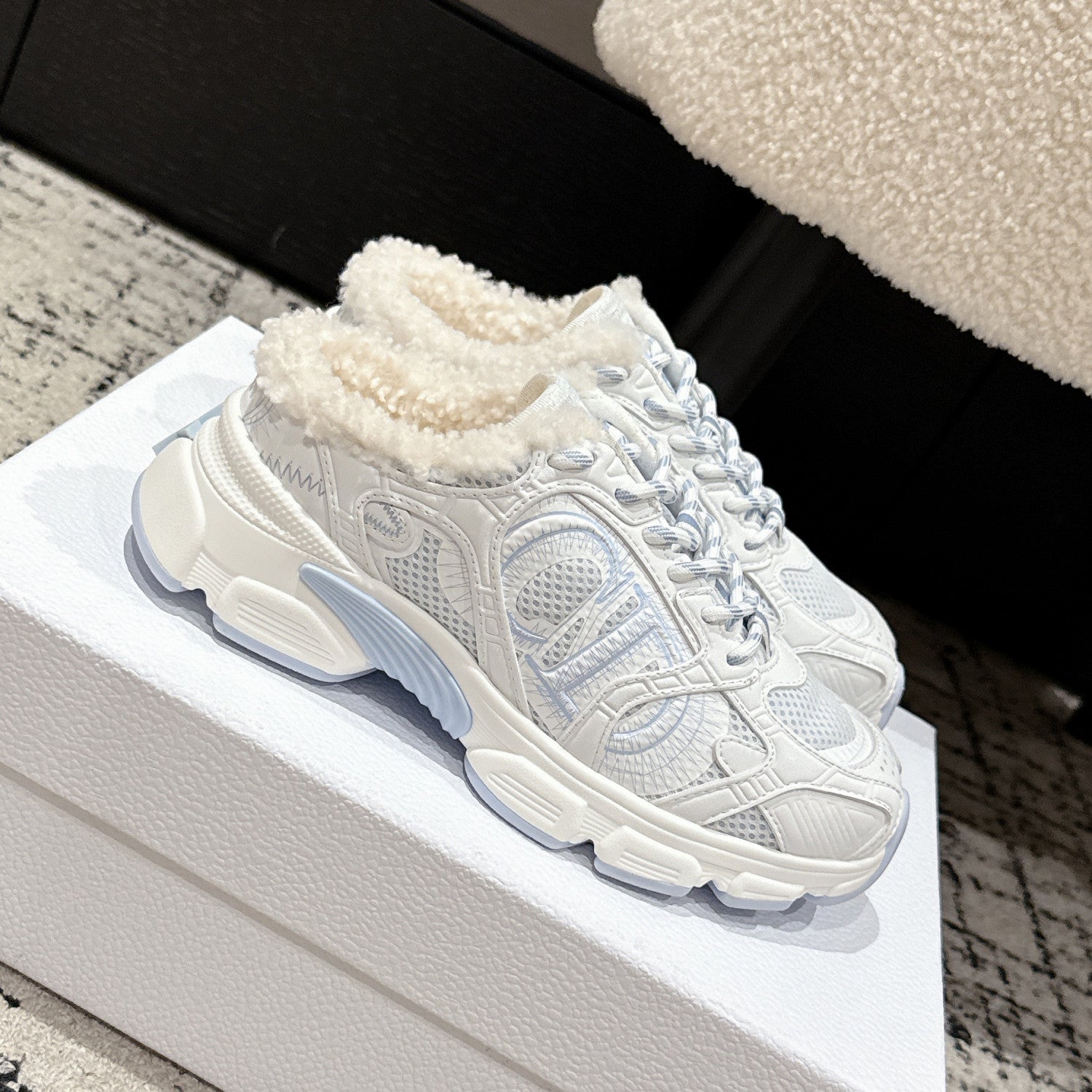 Dior Alps Dior Chrono Women's Fall/winter Casual Round Toe Lace Up Slip On Flat Low Top Heel Exposed Fleece Lined Moccasin Sneakers Shoes #79453