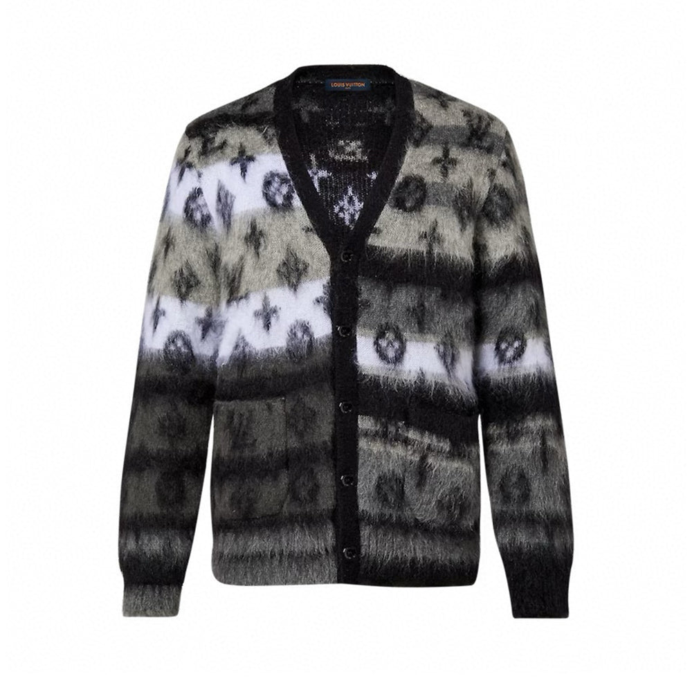 Louis Vuitton Men's Fall And Winter Black And White Jacquard Long Wool Sweater Cardigan#286539
