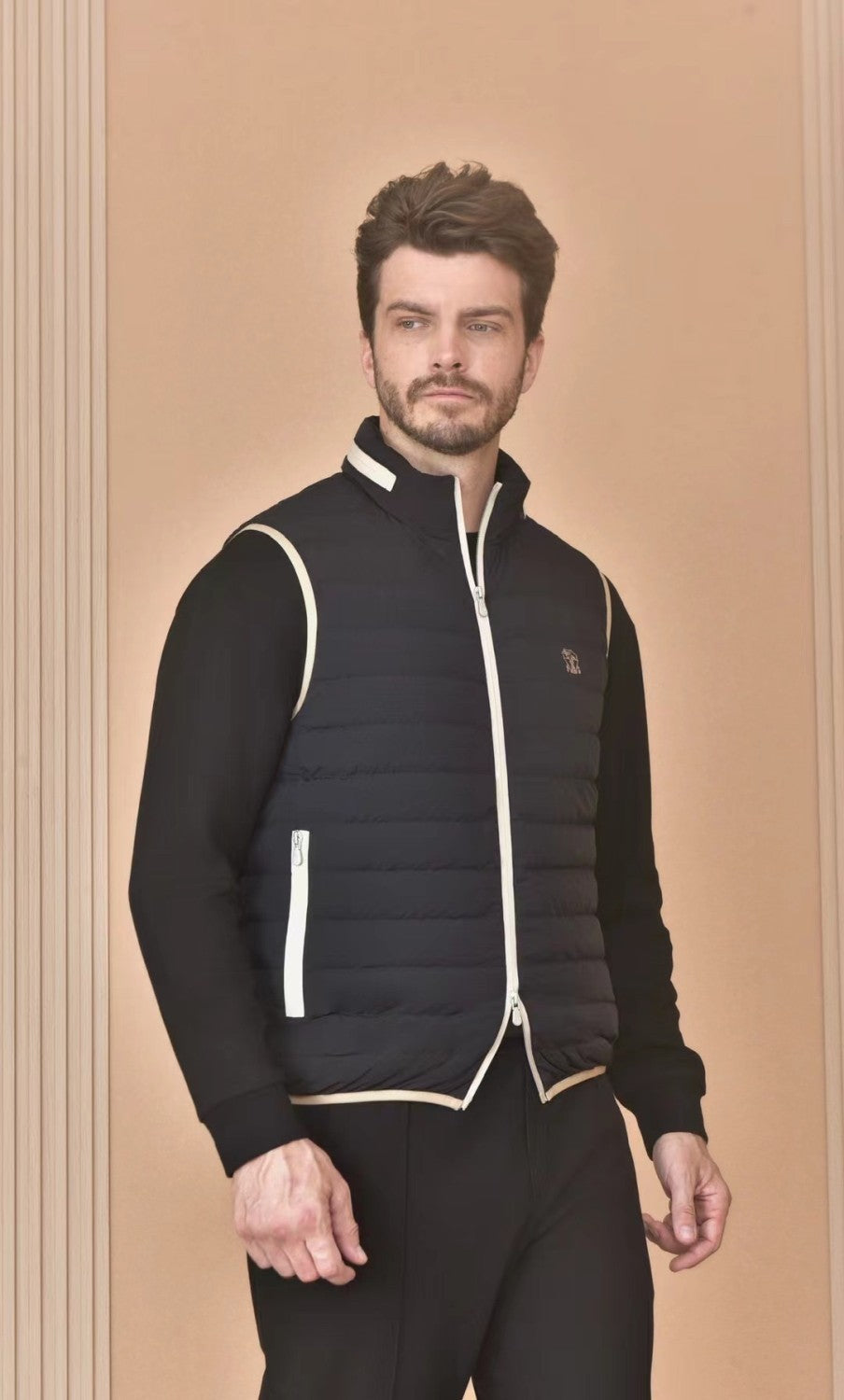 Brunello Cucinelli Men's Logo Embroidered High Neck Zipper Solid Color Fitted Straight Sleeveless Down Vest Ngvp #9665