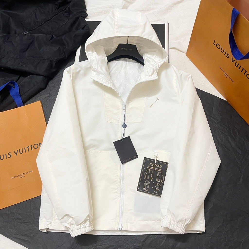 Louis Vuitton Monogram Reversible Nylon Windbreaker Men's Spring and Autumn Solid Color Logo Full Print Reversible Long Sleeve Zipper Jacket #74568