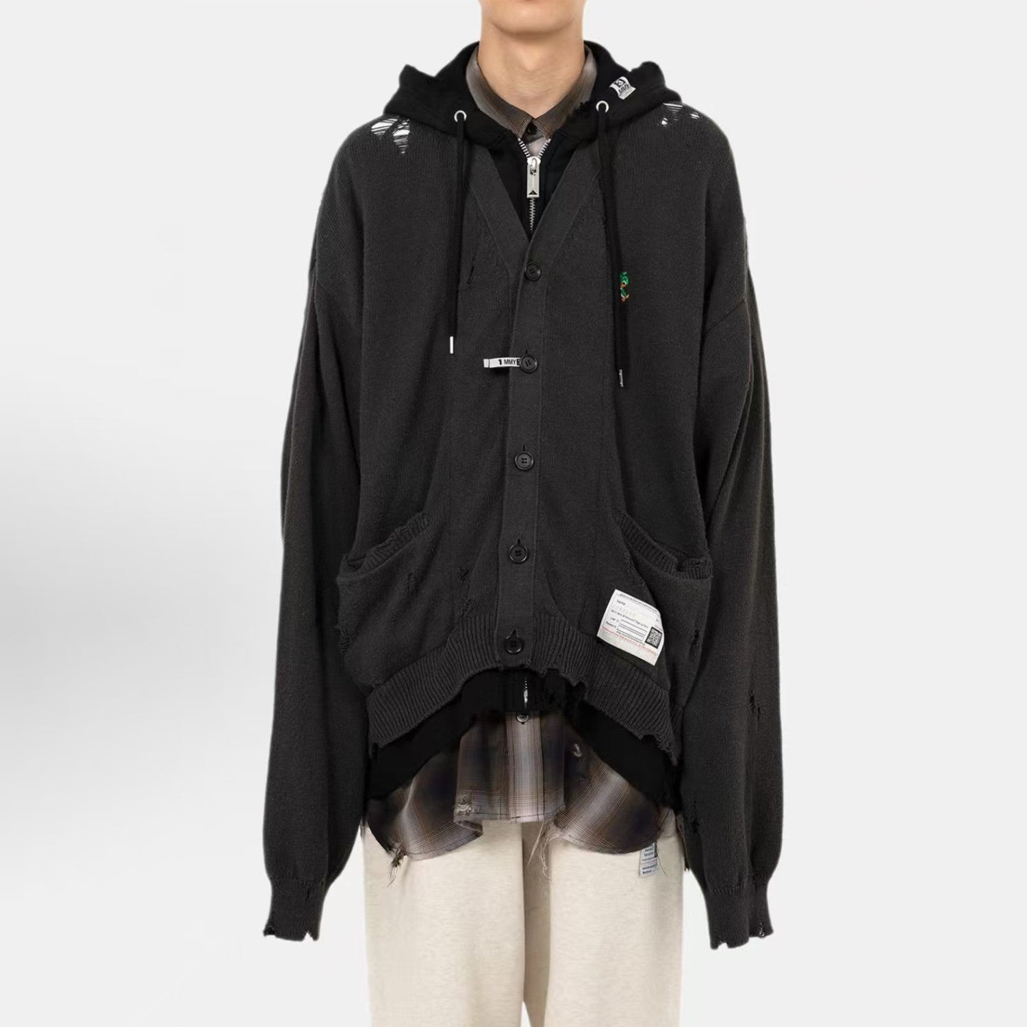 Maison Mihara Yasuhiro Spring/summer Fashion Casual Solid Color Hooded Zipper Embroidered Oversized Relaxed Patchwork Long Sleeve Knit Sweater Jacket #79498