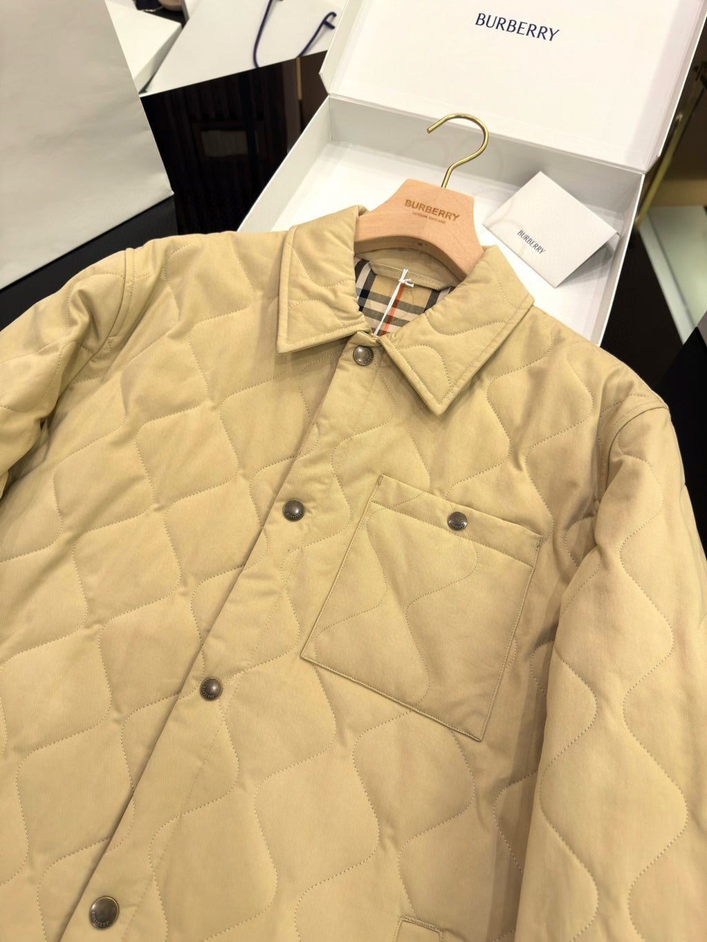 Burberry Men's Spring/Fall Fashion Casual Solid Color Collared Single Breasted Checkered Lined Long Sleeve Jacket #79367
