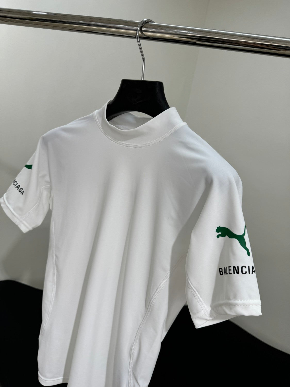 Balenciaga x PUMA Women's and Men's CAT Print White Technical Stretch Fabric Fitted T-shirt #333096