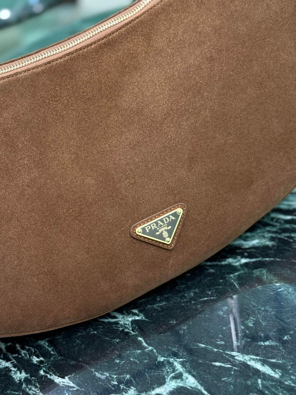 PRADA Classic Crescent Shape Suede Shoulder Bag Oversized Fit  Adjustable Handles Women's Handbag #81941L