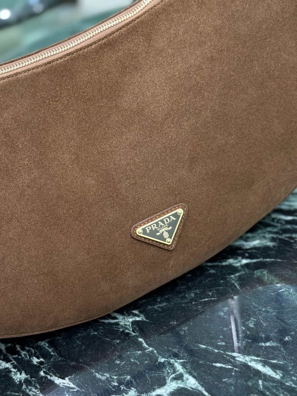 PRADA Classic Crescent Shape Suede Shoulder Bag Oversized Fit  Adjustable Handles Women's Handbag #81941L