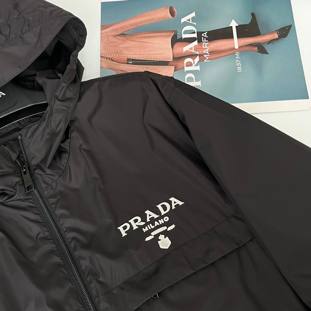 Prada Men's Spring and Summer Fashion Solid Color Zipper Long Sleeve Hooded Jacket #73389